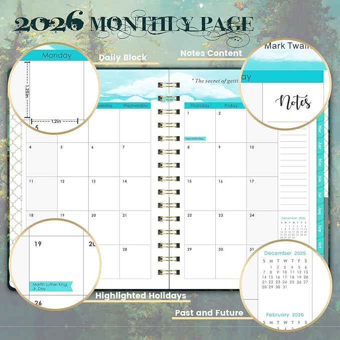 2026 Planner - 2026 Planner Weekly and Monthly with Tabs, Jan 2026 - Dec 2026, 6.4" x 8.5", 2026 Calendar Planner, Twin-wire Binding, Premium Paper, Hardcover, Back Pocket for Women & Men