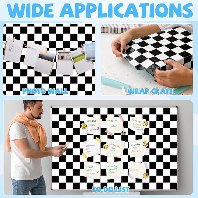 Black Checkered Bulletin Board Roll Reusable Waterproof Erasable Black White Retro Non-Woven Fabric Bulletin Board Roll Checkered Flag Poster for Teacher Classroom Decors Wrap Crafts 15.75" x40ft