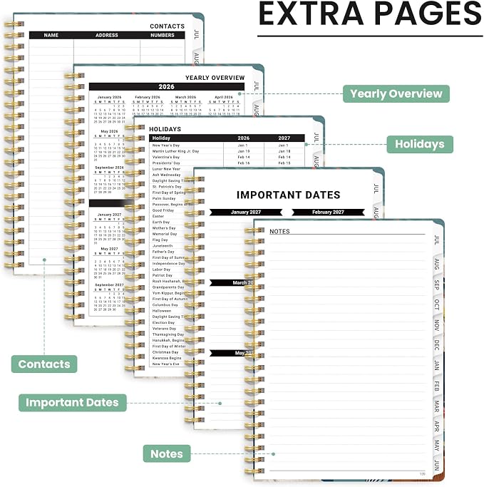 Planner 2026-2027, Monthly and Weekly Calendar Academic Planner July 2026 - June 2027, Hardcover Student Teacher Planning Agenda Book with Tabs, Perfect for Office School Supplies, A5 (6.3" x 8.5") - Beach Cats