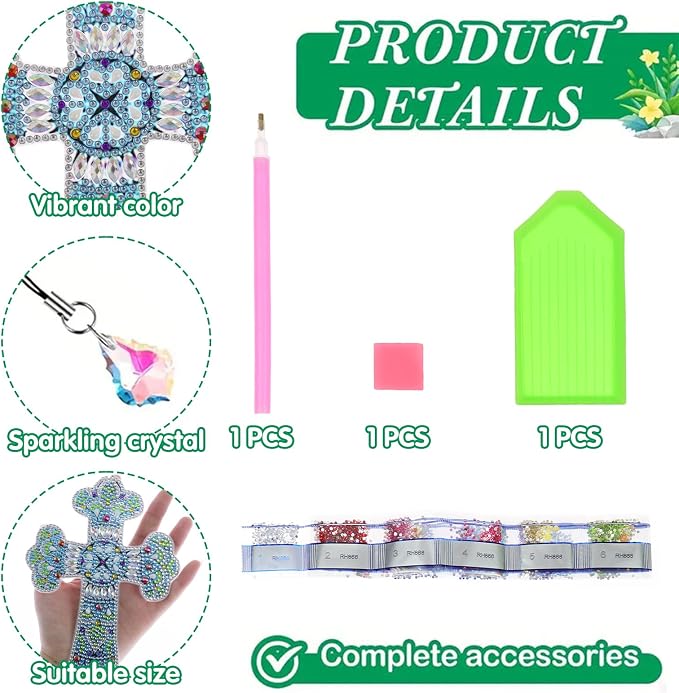 VI-FA 6 Pcs Cross 5D Diamond Art Bookmarks for Adult DIY Painting Kit Christmas Religious Christians Gifts Crystal Cross Rhinestone Decor for Reading Lover Home Office DIY Crafts