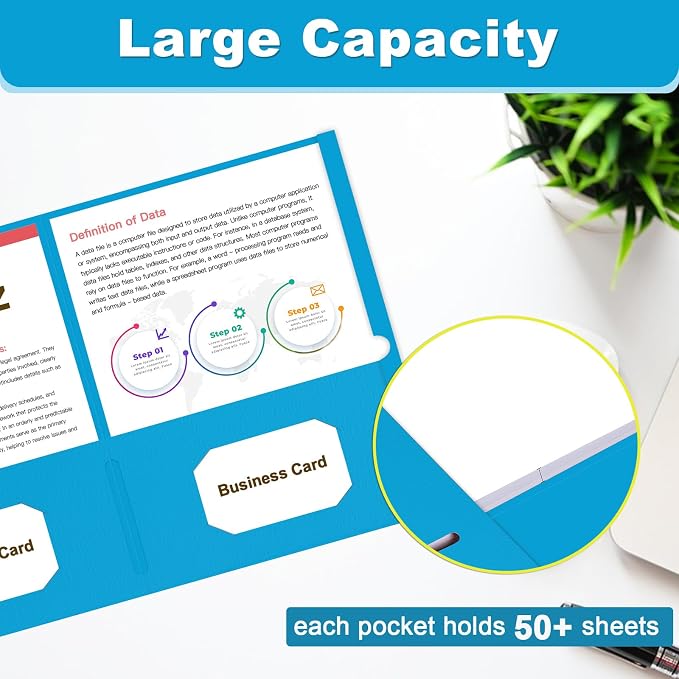 Folders with Pockets, LAYZZ 60 Pack Paper Pocket Folders, 2 Pocket File folders Fits Letter Size Paper, for School Office and Home (Light Blue)