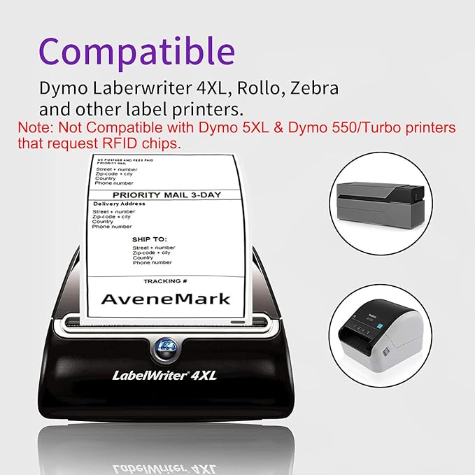 AveneMark 12 Rolls Compatible DYMO 30323 (2-1/8" x 4") Shipping Labels, Direct Thermal Address Shipping Postage Barcodes, Compatible with Rollo, DYMO 4XL & Zebra Desktop Printers (220 Labels/Roll)