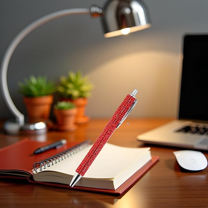 Red Rhinestone Bling Metal Ballpoint Pens Stationery Press Pen Black Ink Gift Pens for Women Girls Coworkers Novelty Cool Signature Pen Writing and Correction Supplies