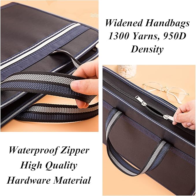 Canvas Accordion File Organizer, Waterproof Expanding Files Organizer with Color Labels,13 Pockets Accordian File Organizer with Handle(Prussian Blue)