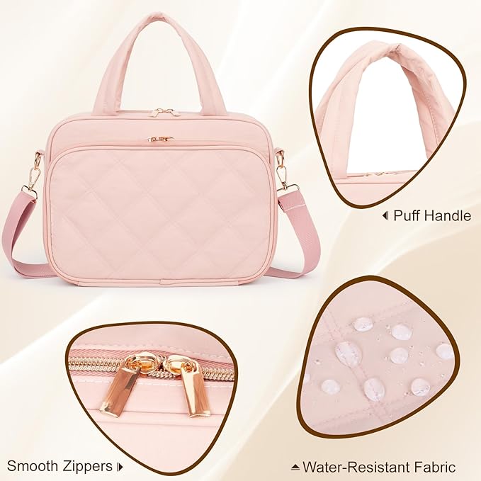 Large Bible Cover for Women,2 Compartments Bible Carrying Case With Handles Shoulder Strap, Soft Puffy Quilted Bible Bags With Book Cover Organizer, Bible Tote For Church Study Supplies Accessories