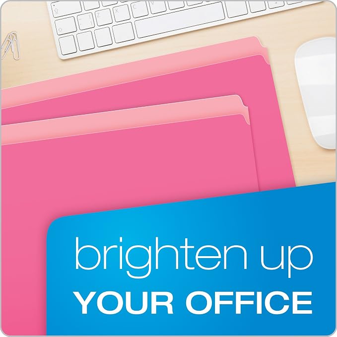 Pendaflex 152PIN Colored File Folders, Straight Cut, Top Tab, Letter, Pink/Light Pink, Box of 100 (Pack of 5)