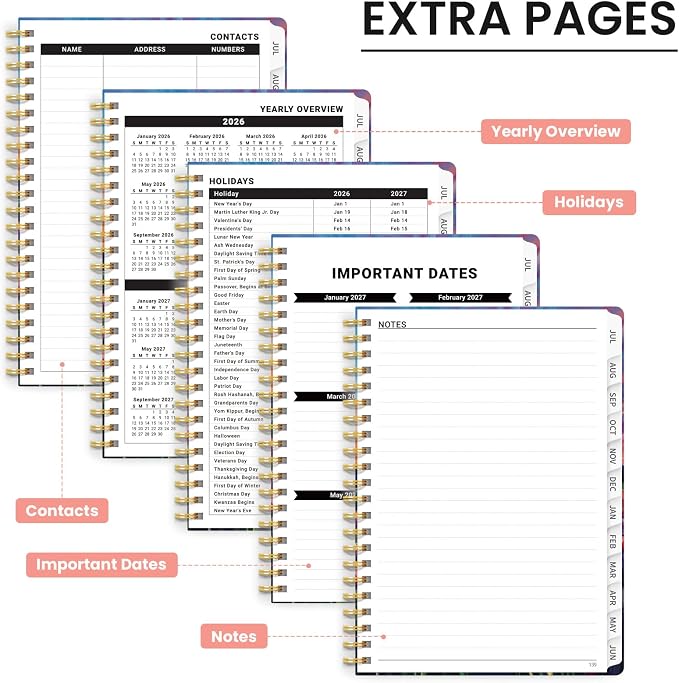 Planner 2026-2027, Monthly and Weekly Calendar Academic Planner July 2026 - June 2027, Hardcover Student Teacher Planning Agenda Book with Tabs, Perfect for Office School Supplies, A5 (6.3" x 8.5") - Radiant Pastures