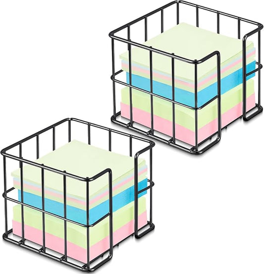 Harloon 2 Pcs Metal Sticky Note Holder 3.8 x 3.8 in Back to School Cute Memo Cube Dispenser Mesh Desk Organizer for Notepads Pens and Pencil Ideal for Classroom Office Supplies Home Storage(Black)