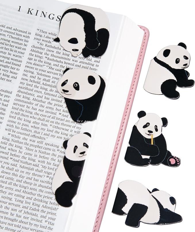 Magnetic Panda Bookmark for Women, 6 Pieces Assorted Cute Book Markers Clip Set, Reading Accessories Birthday Gifts, Book Mark for Book Lovers