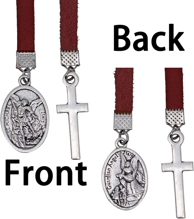 BLBMH Genuine Leather Bible Bookmark with Cross | Catholic Gifts for Men Dad | Christian Book Marker with Ribbon - LB7