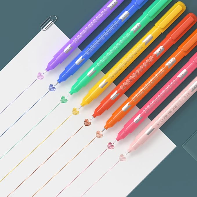 AECHY 8PCS Curve Highlighter Pen for Note Taking, Dual Tip Pens with 8 Different Curve Shapes & 8 Colors Fine Lines, Colored Curve Pens Set for Kids Journaling Back to School Supplies
