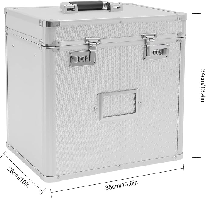 Locking File Organizer Box,Portable File Organizer Storage Chest with Handle Letter Box,13.8 x 10 x 13.4 Inch Metal File Cabinet for Filing Office Documents Letter/Legal File Storage (Silver)