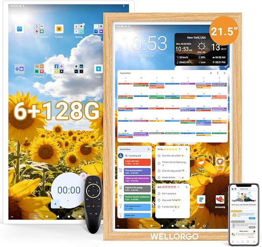 Smart Digital Calendar, 21.5” Electronic Planner with FHD Touch Screen & Remote Control, Electric Family Organizer with Chore Chart Google Play Customizable App, Picture Frame Desk Tablet