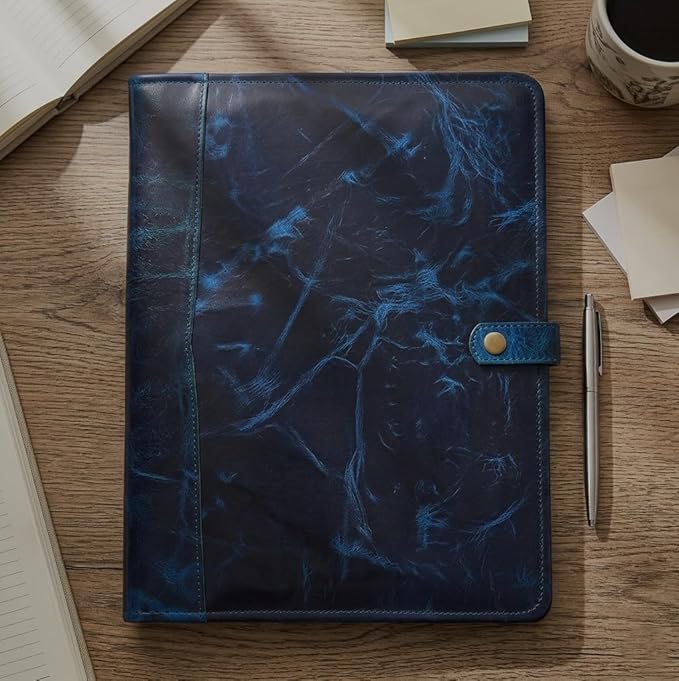 PIDAVLIYA'S Leather Portfolio, Leather Binder with Pen, Leather Portfolio for Men and Women, Leather Padfolio, Leather Folder, Portfolio Binder, Business Portfolio Men and Women (Mint Blue)