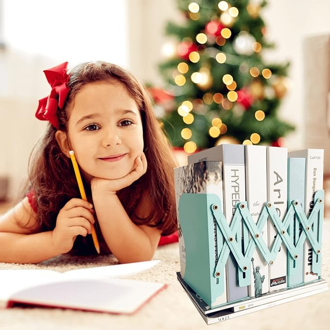 Aobopar Book Ends, Bookends for Shelves, Book Organizer for Desk, Metal Bookends for Heavy Books, Book Holders for Shelves, Suitable for Office, Home and School Use (Mint Green)