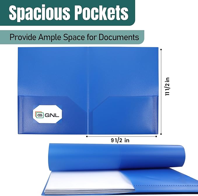GNL Plastic Folders with Pockets, Pack of 10, Colored Heavy Duty 2 Pocket File Folders Letter Size, Pocket Folders for School, Home, and Office