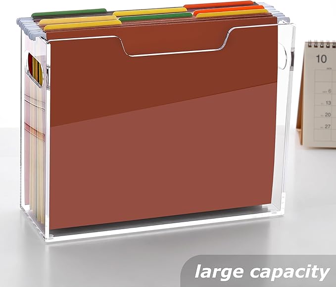 Clear File Box Hanging File Folder Organizer, Letter Size Portable Acrylic File Organizer Box with Handle, Filing Holder for Desk Home Office - 1 Pack