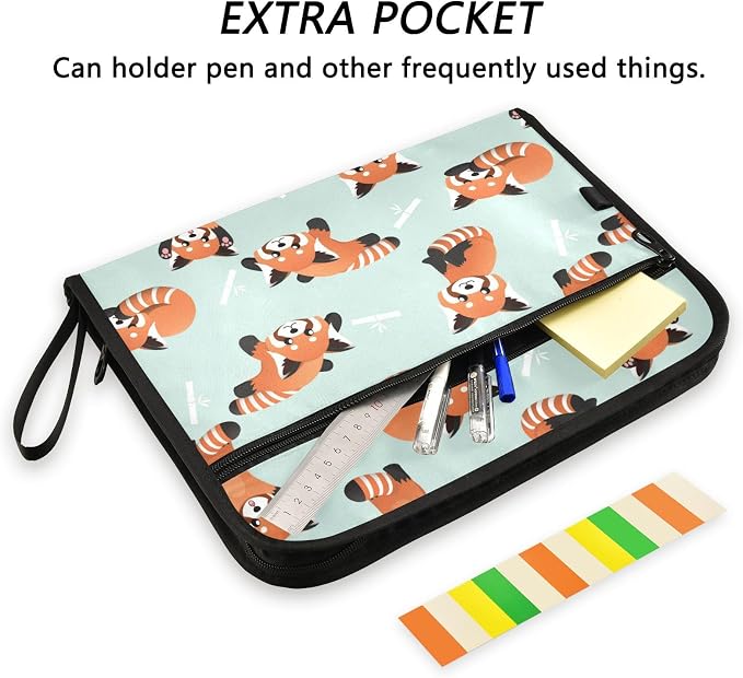 13 Pockets Expanding File Folder Cute Red Panda Cyan with Sticky Labels Accordion File Folder Document Organizer Letter Size A4 Papers Expandable File Keeper