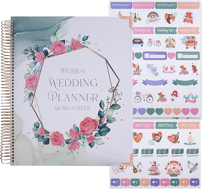 Wedding Planner Book and Organizer for Bride, 88 Pages Wedding Planning Binder & 2 Pages of Stickers, Engagement Unique Gifts for Couples, Wedding Planners Essentials, Easy Bridal Planning