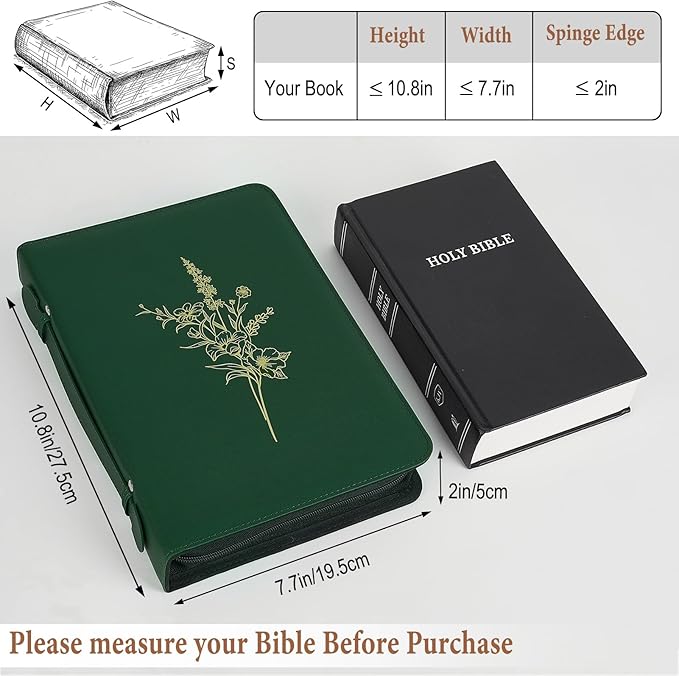 Bible Cover Case for Women and Men, PU Leather Bible Bag Bible Study Supplies Accessories with Detachable Wrist Strap