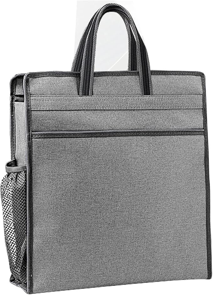 Oxford Zippered Document Bag with Handle File Tote Bag Pouch for Carrying Paper Files Books Filing Folder 1 Pack (Gray)