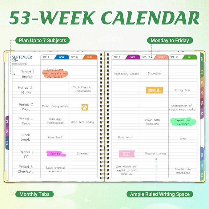 Teacher Planner 2026-2027 Academic Year, Jul.2026 - Jun.2027, 8.5" x 11" Lesson Planner Book for Teachers, Teacher Planners with Colorful Monthly Tabs for Homeschool & Classroom Organization - Tree