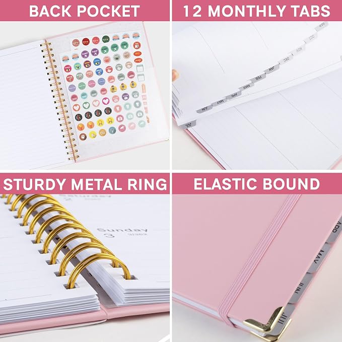 Planner 2026-2027, Weekly and Monthly Academic Planner, Jul 2026 - Jul 2027, 8.5"x11" Large Hardcover Daily Planner Calendar with Tabs for Women, Year Planning Agenda for Teacher and Student (Pink)