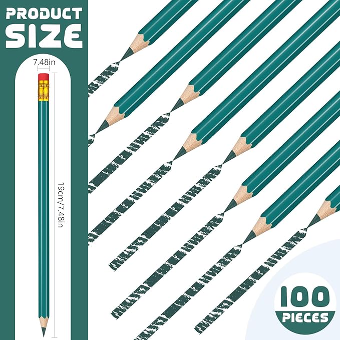Sivak 100 Pack Green Colored Pencils with Eraser, Presharpened, Checking, Correcting, Grading, Drawing, Art, Map Coloring, Tests, Gifting