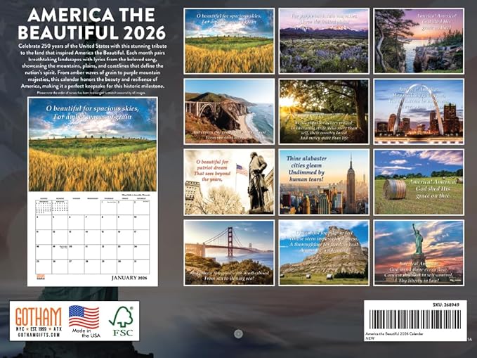 America Patriotic Quotes Calendar 2026 Monthly Wall Calender 12 Month | American Made In The USA