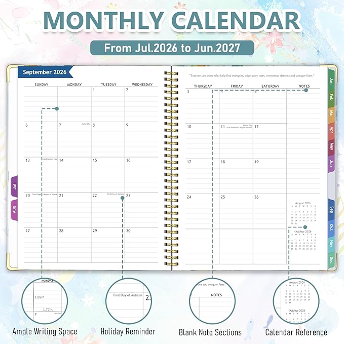 Teacher Planner 2026-2027, July 2026 to June 2027 Academic Year, 8.5" x 11" Lesson Planner Book for Teachers with Colorful Tabs, Teacher Calendar for Classroom or Homeschool, Hardcover, Blue