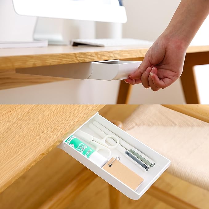 Periea Luna Under Desk Drawer Organizer, Self-Adhesive Storage Tray (White)