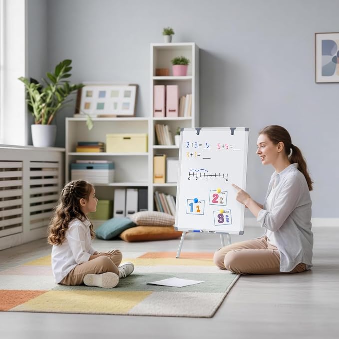 MAKELLO White Board with Stand, Portable Whiteboard Easel 24x18 in for Office Classroom Home School, Adjustable Height, Aluminum Frame