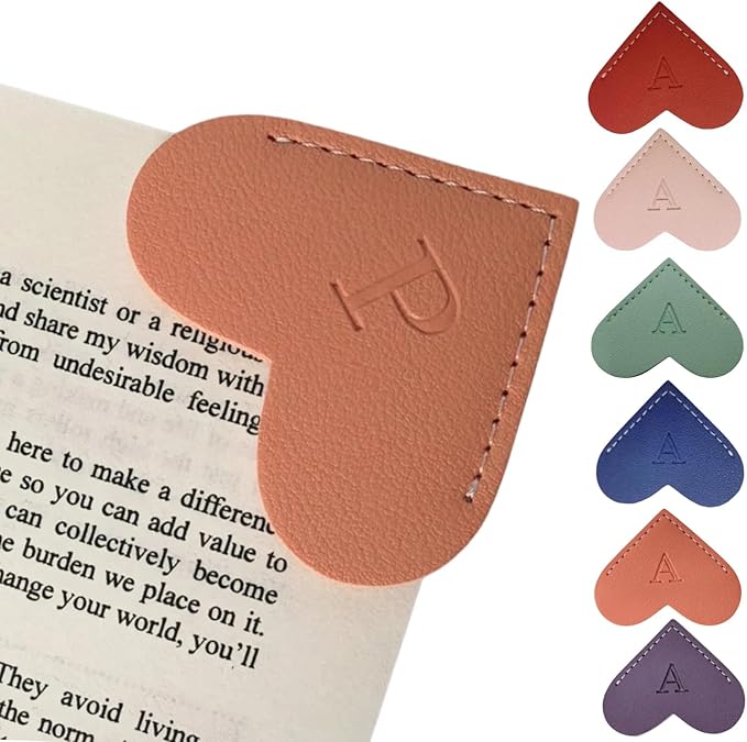 Personalized Leather Heart Bookmarks with Initials, 26 Letters Custom Corner Book Mark for Reading Women,Teacher, Student, Book Lovers Book Marker, Meaningful Gifts(Purple & Orange,P)