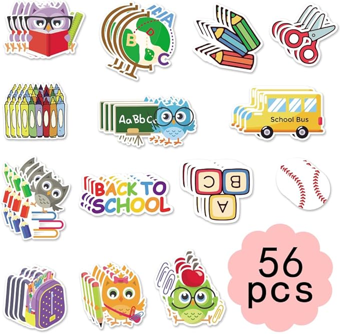 56 Pieces Back to School Cutouts Bulletin Board Decoration, First Day of School Cutouts Colorful Apple School Bus Pen Cardboard Craft ABC Cut-Outs for School Classroom Kindergarten Party Supplies