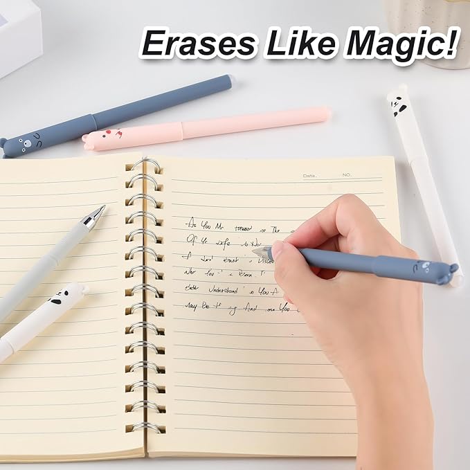 RIANCY 0.5mm Erasable Gel Pens,12 Pack Cute Cartoon Animal Rollerball Gel Ink Pens Refillable Pens for Adult Writing Calligraphy Note Taking (Refill Black)