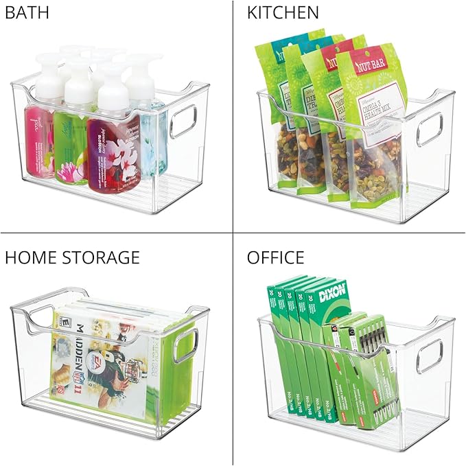 mDesign Deep Plastic Office Storage Bins with Handles for Organization in Filing Cabinet, Closet, or Desk Drawers, Organizer for Notes, Pens, Pencils, and Staples - Ligne Collection - 8 Pack - Clear