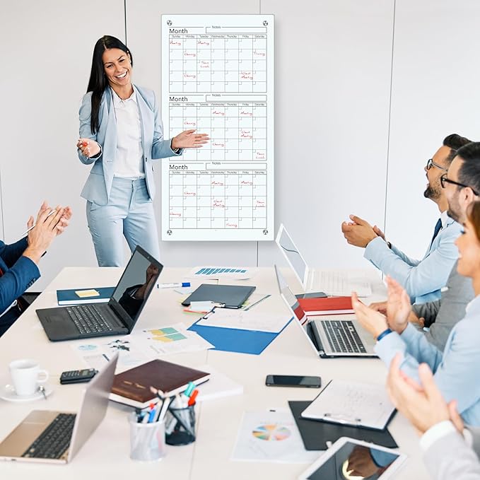 Glass Whiteboard Calendar Dry-Erase White Board Planner Glass Large Wall Mounted Calendar with Marker Tray for Wall Home or Office(Transparent,36" X 18",3 Month)
