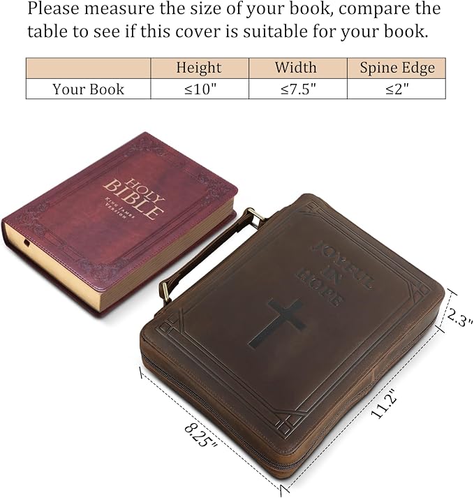 Polare Full Grain Leather Bible Cover Church Bag Carrying Book Case Bible Protective with Handle and YKK Zipper 11.2x8.25x2.3 inch Christian, Religious Gifts for Men