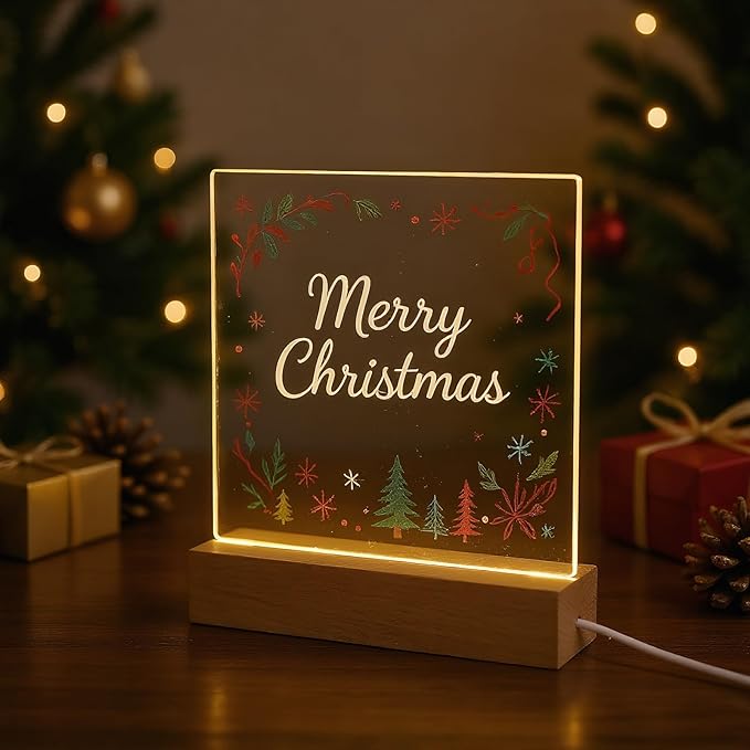 5.9 x 5.9 Inch LED Message Note Board with Colors, Clear Acrylic Light Up Dry Erase Drawing Writing Board with Stand
