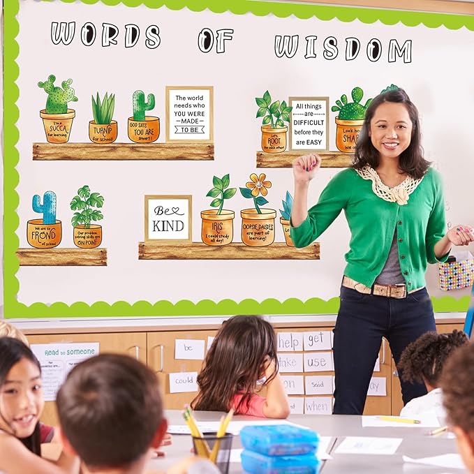 FYSUIMU 50Pcs Plant Bulletin Board Set Back to School Inspirational Plant Classroom Decoration Positive Paper Cutouts with Glue Points for School Office Classroom Library Chalkboard Wall Decor Supply
