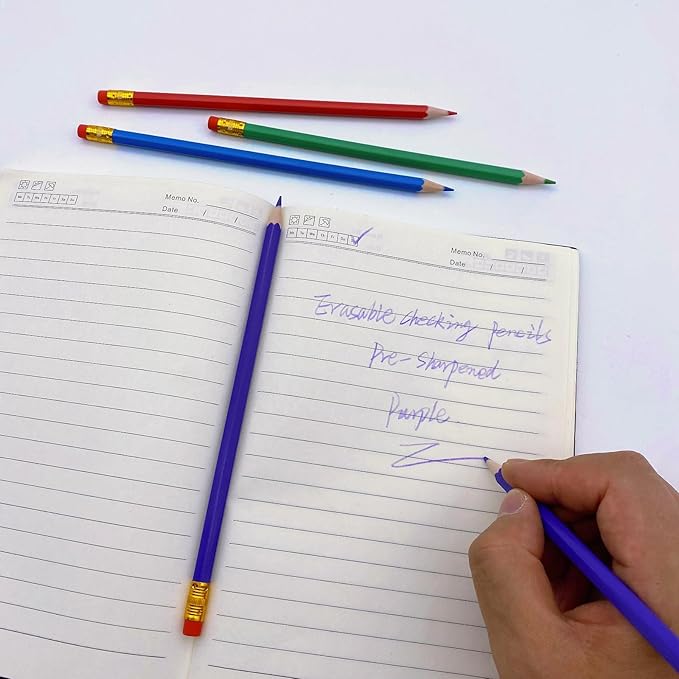 12 Pcs Purple Pencils Erasable Checking Pencils, Pre-Sharpened, for Marking, Coloring, Tests, Grading, Office