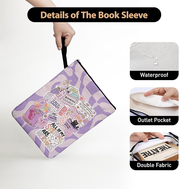Purple Y2K Style Book Sleeve for Book Lovers, Funny Bookcover Protector for Paperbacks with Handle Pocket for Reader Bookworm Bookish, Book Club Gifts for Chritsmas, Reading Accessories for Women