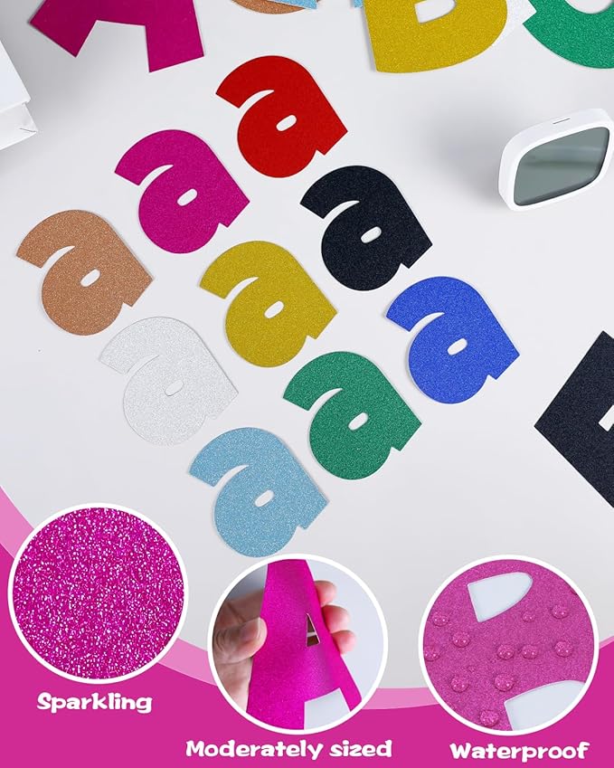 249 Pcs Glitter Bulletin Board Letters Numbers and Punctuation, 4 Inch Alphabet Poster Board Cardboard Letter Cutouts with Adhesive Dots for Classroom Bulletin Board School Decorations (Hot Pink)