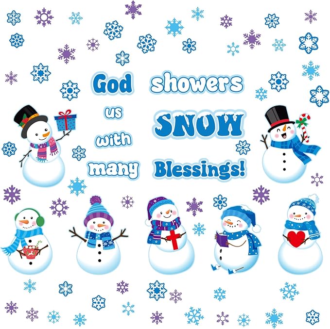 Mooliwe 72 Pcs Religious Winter Bulletin Board Set Snowman Blessings Bulletin Board Cutouts Religious Classroom Decoration Snowflake Snowman Cutouts Winter Xmas Holiday Party Church Classroom Decor