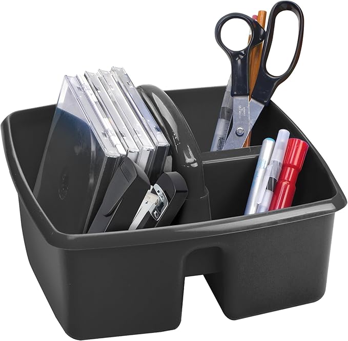 Storex 3-Compartment Small Cleaning Caddy – Multipurpose Supply Organizer with Handle, Black, 6-Pack (00972A06C)