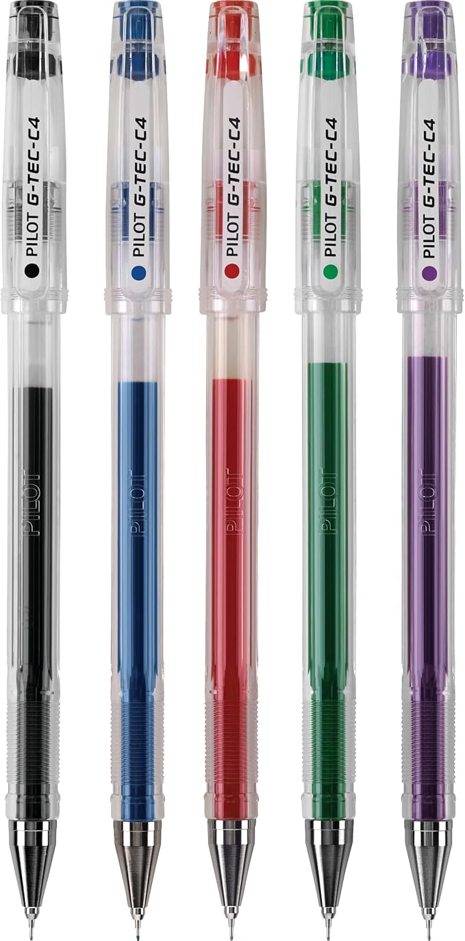 PILOT G-Tec-C Gel Ink Rolling Ball Pens, Ultra Fine Point (0.4mm), Black/Blue/Red/Green/Purple Inks, 5-Pack Pouch (35480)