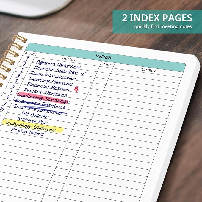 Meeting Notebook for Work Organization - Work notebook with action items, Meeting Minutes Planner Notebook, Perfect Office Supplies for Men & Women - Yellow