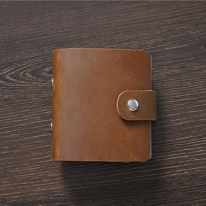 A9 Genuine Leather Journal, Brown Handmade Leather Pocket Size Binder Planner, Mini Vintage Leather Planner, 120 Sheets Pages, Loose Leaf 3-Ring with Snap Button Closure (Brown)