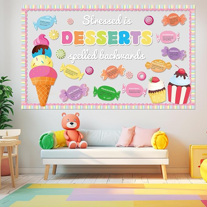 Inspirational Dessert Bulletin Board Classroom Decoration Spring Summer Motivational Bulletin Set Positive Affirmation Sweet Candy Treats Cutouts for School Chalkboard Wall Teacher Decor