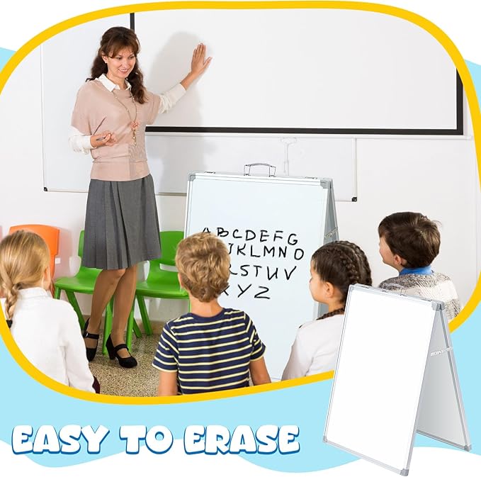 Lincia 36 x 24 Inch Portable Dry Erase Board with Stand, Foldable White Board Double Sided Whiteboard Easel, Silver Aluminum Frame with Metal Handle for Office Home School Teaching Demonstration